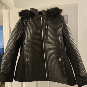 Michael Kors Black Jacket with Faux Fur, Gold Detail